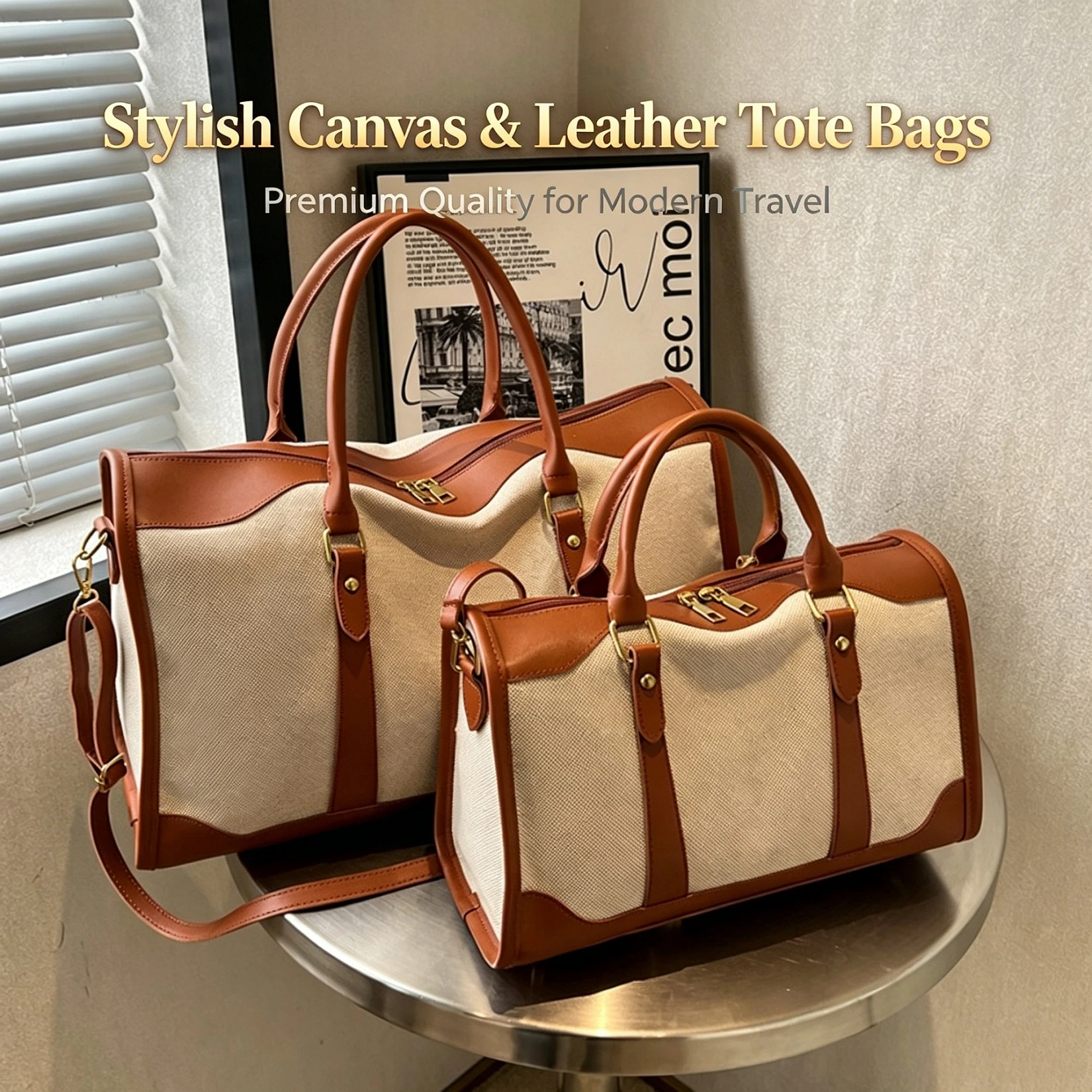 2026 Vintage Canvas & PU Leather Tote Bag Set Large Capacity Travel Duffle Bag for Women Perfect for Weekend & Work
2026 Vintage Canvas & PU Leather Tote Bag Set Large Capacity Travel Duffle Bag for Women Perfect for Weekend & Work