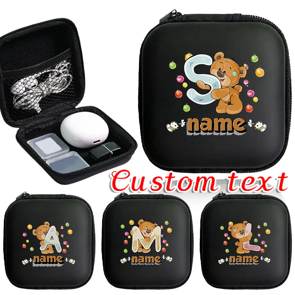 Custom Name Earphone Box Data Cable Storage Box Storage Card EVA Protection Box Earphone Protection Bag Cartoon Bear Pattern