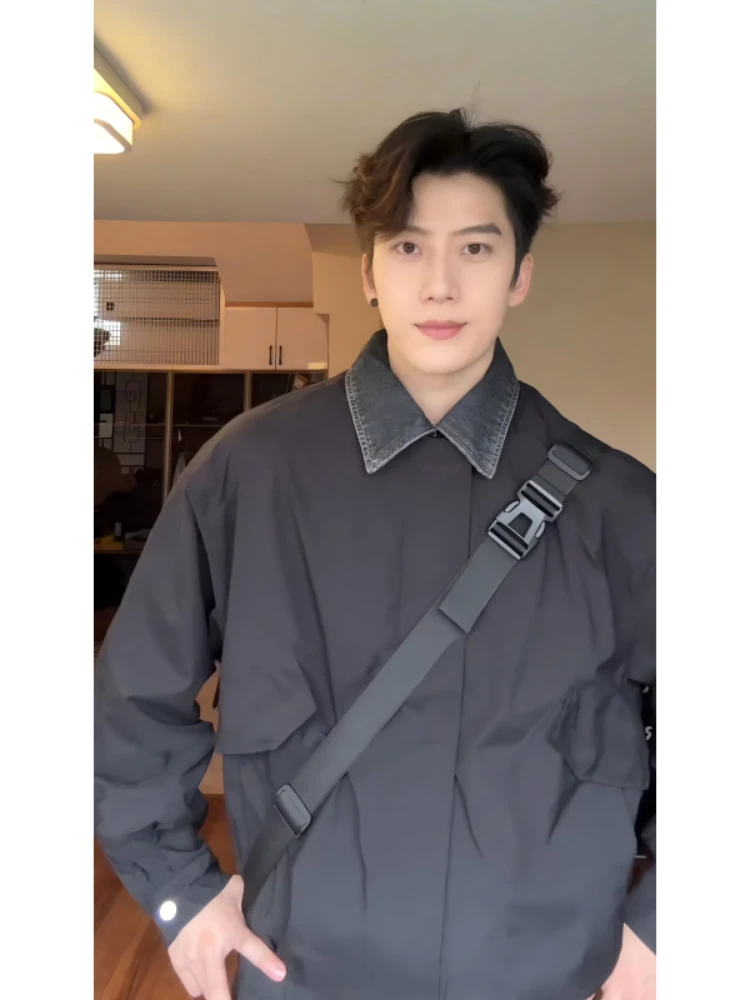 American Sle ort Collar Men's Denim Jaet Cleanfit Fake Two-Piece Windproof Autumn Faion Outerwear Polyester Nylon Com...
American Sle ort Collar Men's Denim Jaet Cleanfit Fake Two-Piece Windproof Autumn Faion Outerwear Polyester Nylon Com...