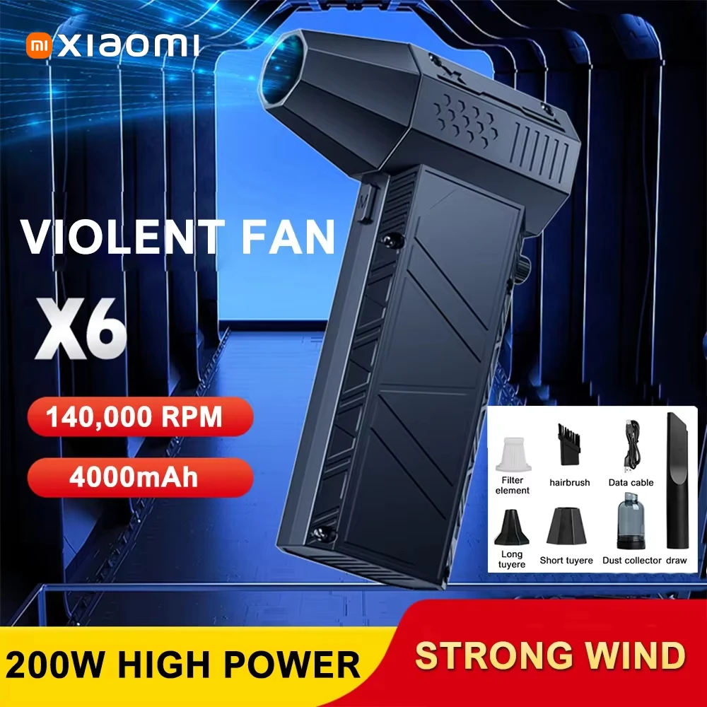 Xiaomi X6 Violent Fan 140000 Воздуходувка оборотов в минуту Пылесос Тип-C Зарядка Сильный ветер 53 м/с Бесщеточный турбоструйный вентилятор
Xiaomi X6 Violent Fan 140000 Воздуходувка оборотов в минуту Пылесос Тип-C Зарядка Сильный ветер 53 м/с Бесщеточный турбоструйный вентилятор
