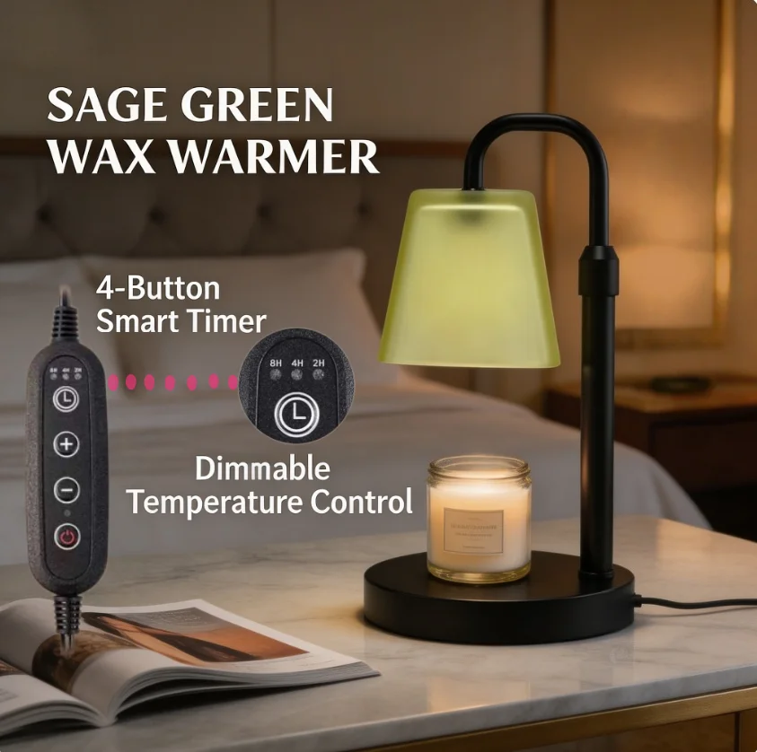 Flameless Candle Warmer Lamp with Sage Green Glass Lampshade, Dimmable Timer Electric Wax Warmer for Large Jar Candles, 4-Key Smart Control, No Fire No Smoke, US Standard, Home Office Decor
Flameless Candle Warmer Lamp with Sage Green Glass Lampshade, Dimmable Timer Electric Wax Warmer for Large Jar Candles, 4-Key Smart Control, No Fire No Smoke, US Standard, Home Office Decor
