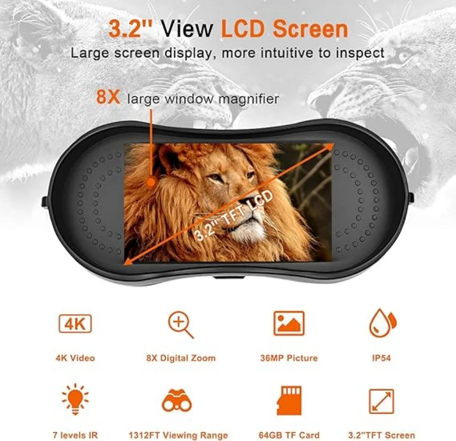 4K Night Vision Goggles Digital Infrared Night Vision Binoculars for Adults 3.2'' Large Screen Tactical Gear for Hunting
4K Night Vision Goggles Digital Infrared Night Vision Binoculars for Adults 3.2'' Large Screen Tactical Gear for Hunting