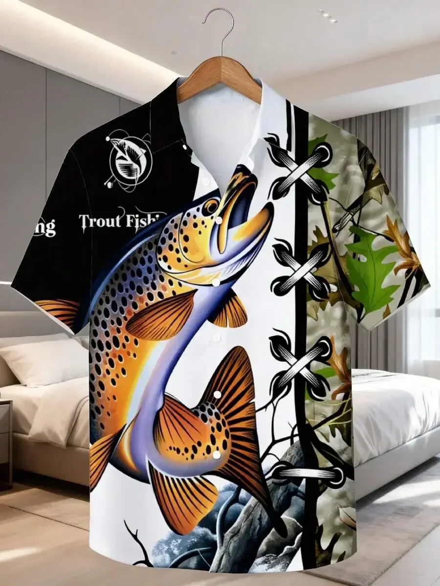 Mens Oversize Short Sleeve Casual Shirt With Trout Fish 3D Print For Beach Outdoor Summer Wear
Mens Oversize Short Sleeve Casual Shirt With Trout Fish 3D Print For Beach Outdoor Summer Wear