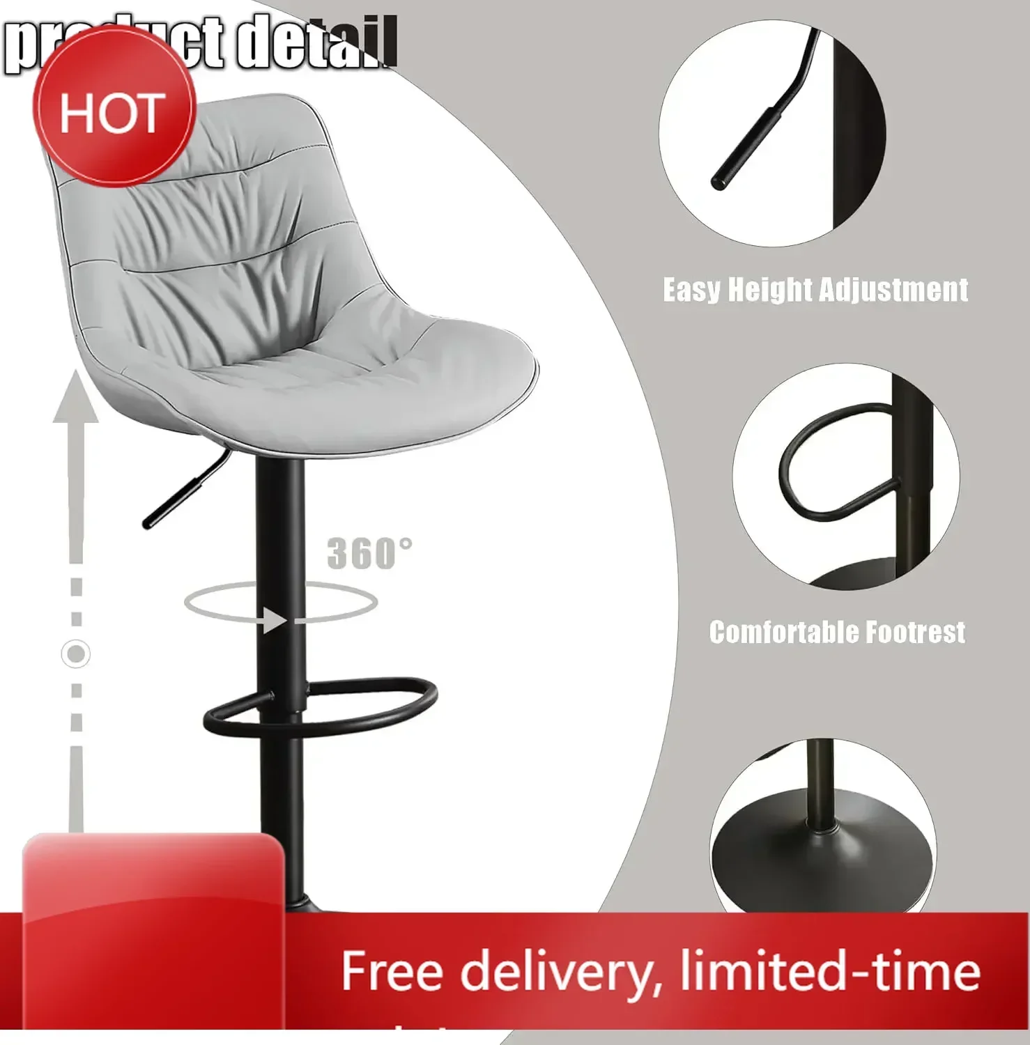 Time-limitedXMSJ.Bar Stools Set of 2, Swivel Adjustable Counter Height Stools with Back, PU Leather Upholstered Modern Bar Chair
Time-limitedXMSJ.Bar Stools Set of 2, Swivel Adjustable Counter Height Stools with Back, PU Leather Upholstered Modern Bar Chair