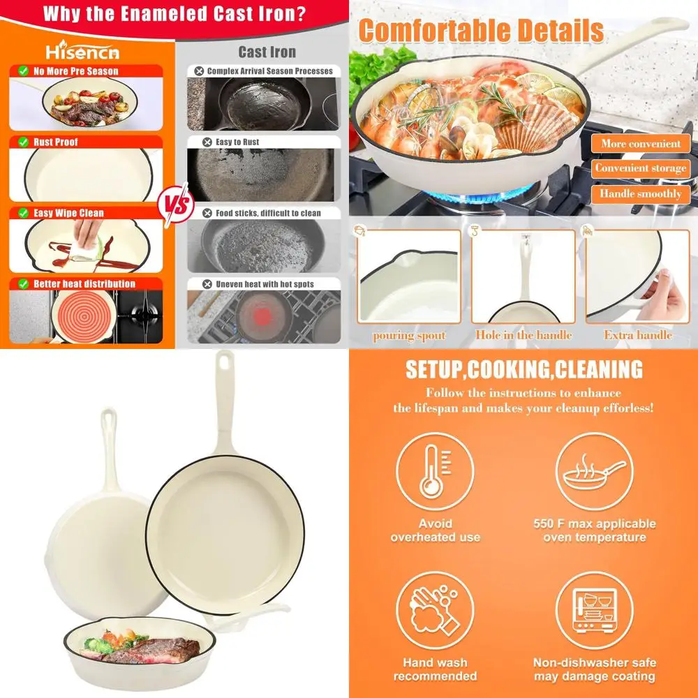 3-Piece Cream Enamel Cast Iron Fry Pan Set, 8-9.5-11, Non-Stick & Safe for All Cooktops
3-Piece Cream Enamel Cast Iron Fry Pan Set, 8-9.5-11, Non-Stick & Safe for All Cooktops