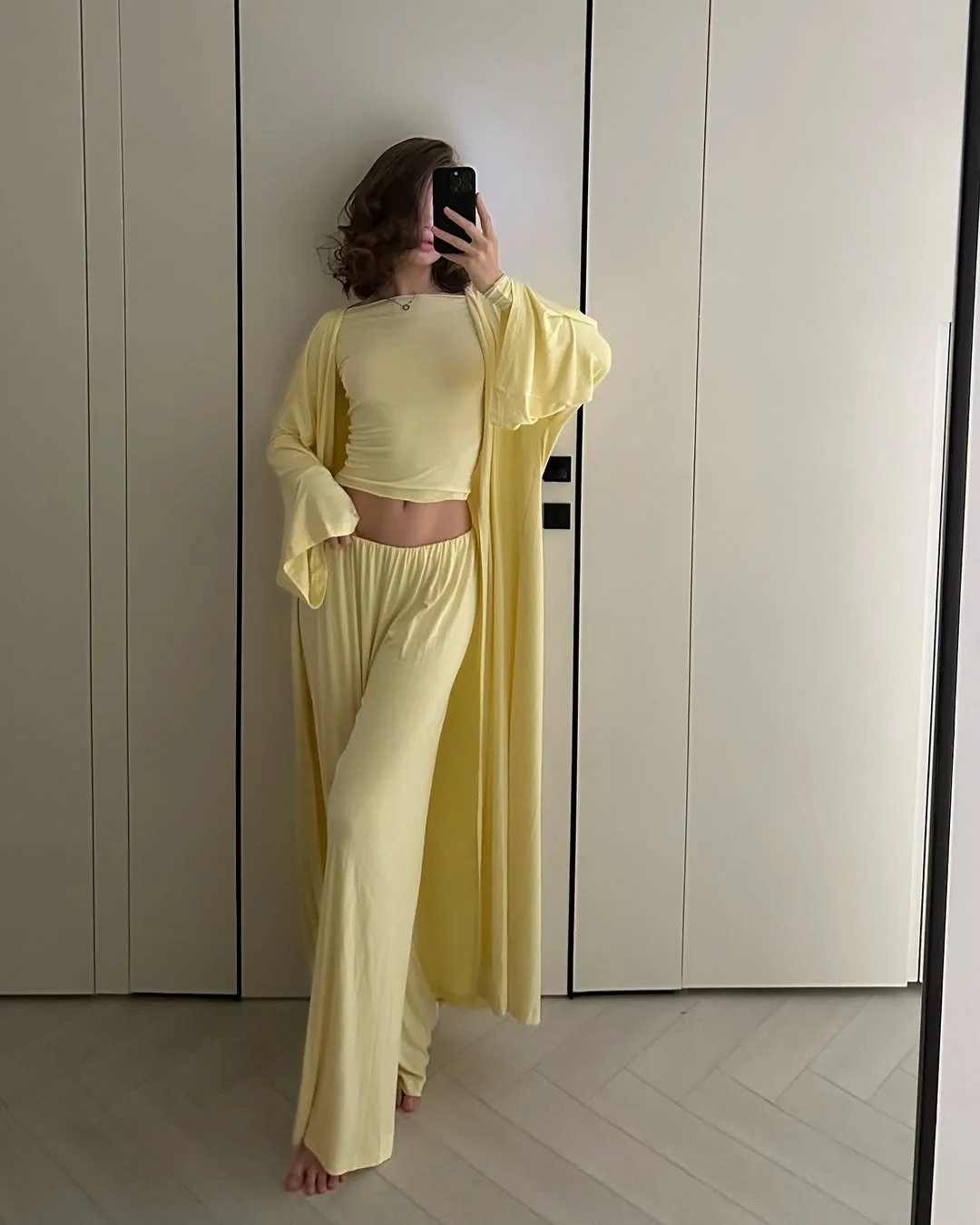 2024 Summer Loungewear Set - Long Sleeve T-Shirt & Wide Leg Pants with Cardigan, Instagram Outfit f167 
2024 Summer Loungewear Set - Long Sleeve T-Shirt & Wide Leg Pants with Cardigan, Instagram Outfit f167