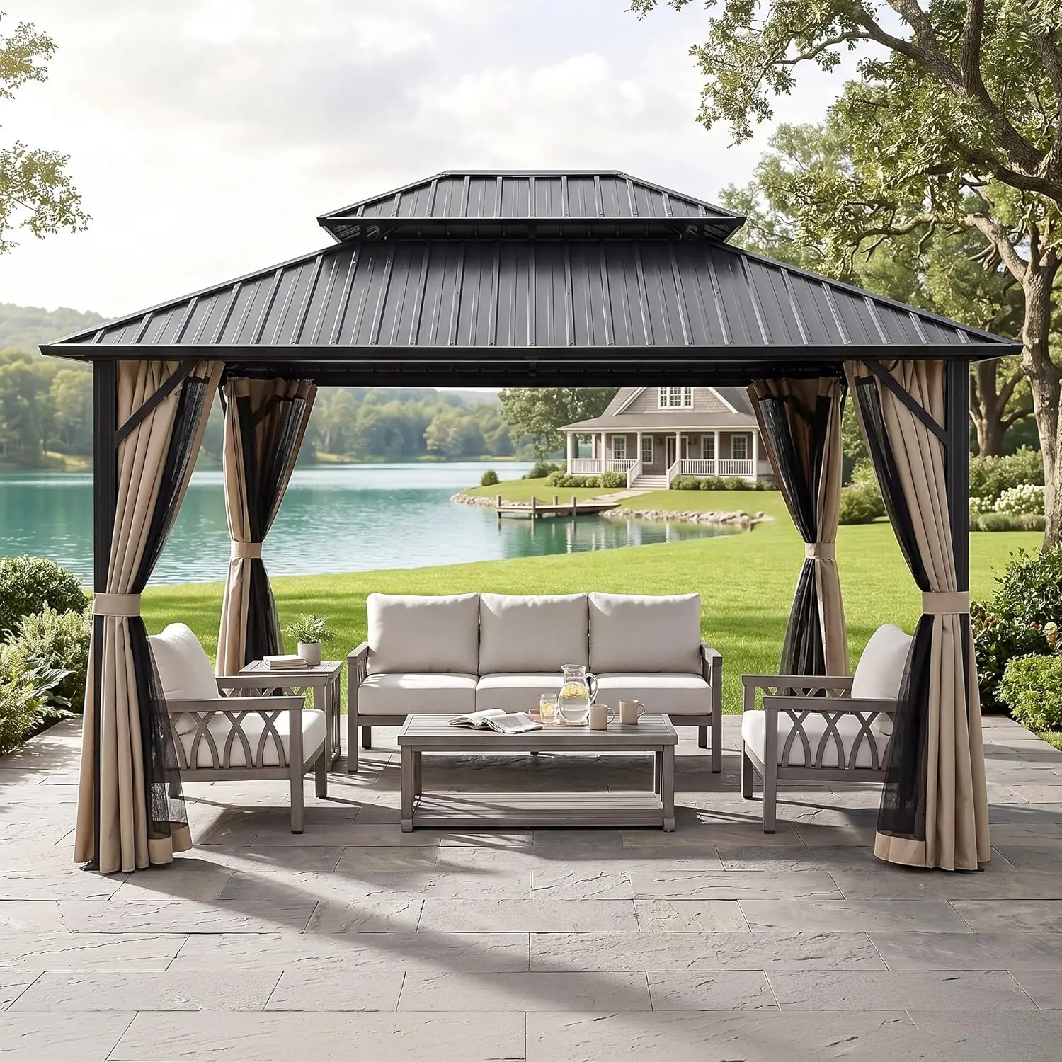 10' x 12' Hardtop Gazebo, Aluminum Frame Outdoor Patio Gazebo with Netting and Curtains, Outdoor Hardtop Gazebos,, Customized
10' x 12' Hardtop Gazebo, Aluminum Frame Outdoor Patio Gazebo with Netting and Curtains, Outdoor Hardtop Gazebos,, Customized