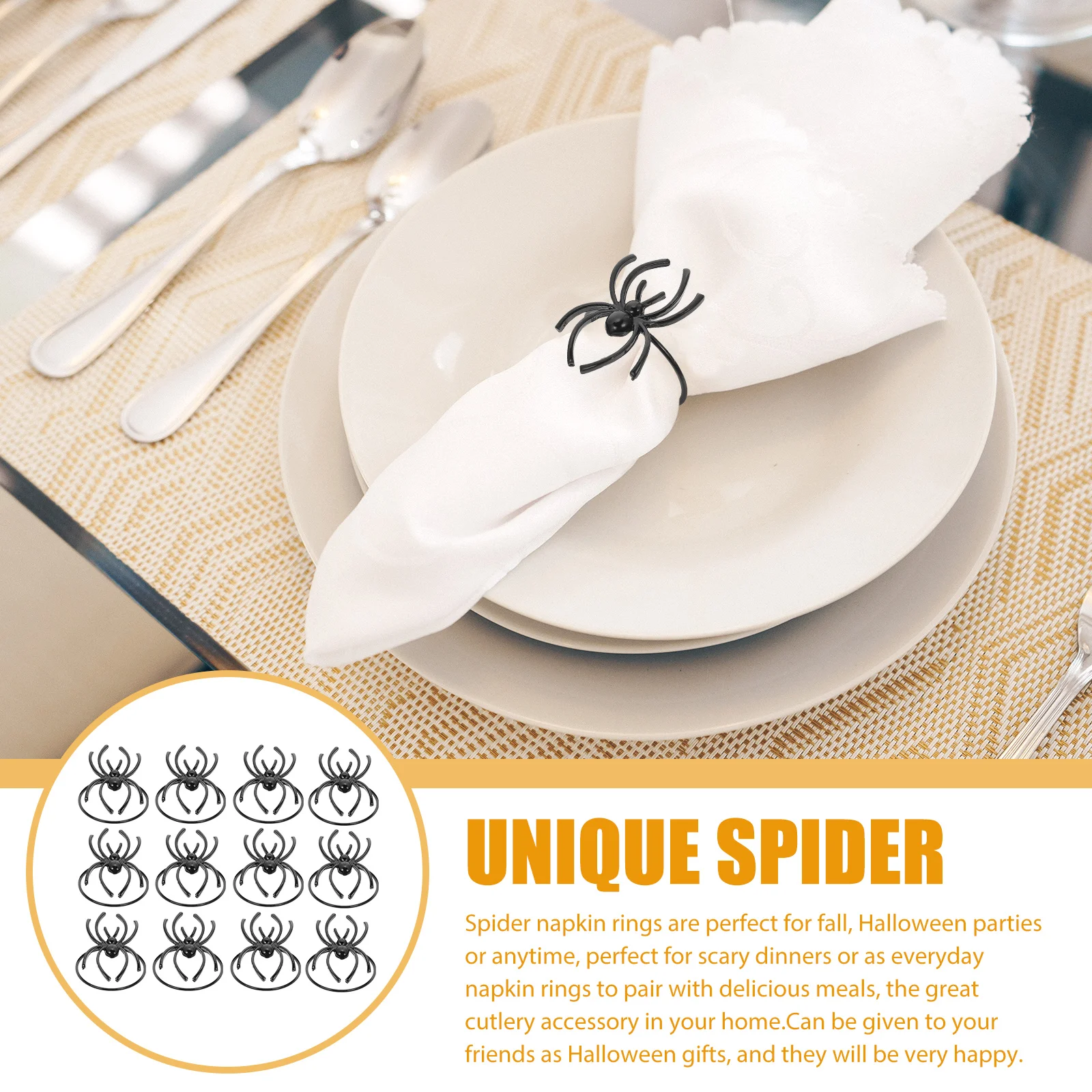 12 Pcs Napkin Ring Set Holder Decorative Metal Rings Table Towel Spider Shaped Buckles Decors Black Ghost
12 Pcs Napkin Ring Set Holder Decorative Metal Rings Table Towel Spider Shaped Buckles Decors Black Ghost