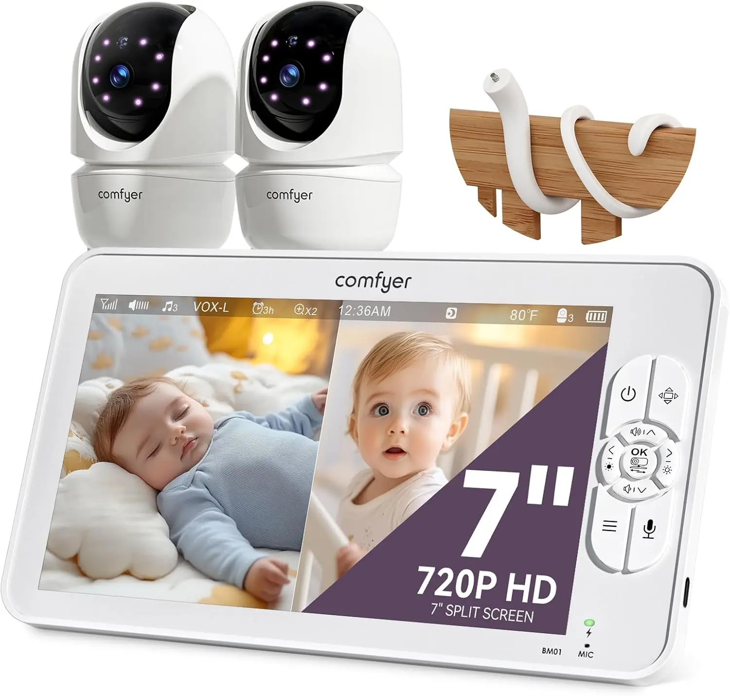 7" HD Split-Screen Baby Monitor with 2 1080P Cameras, 48 Hrs 6000mAh Battery Runs 2 Days in VOX Mode, No WiFi Monitor with a Fle
7" HD Split-Screen Baby Monitor with 2 1080P Cameras, 48 Hrs 6000mAh Battery Runs 2 Days in VOX Mode, No WiFi Monitor with a Fle