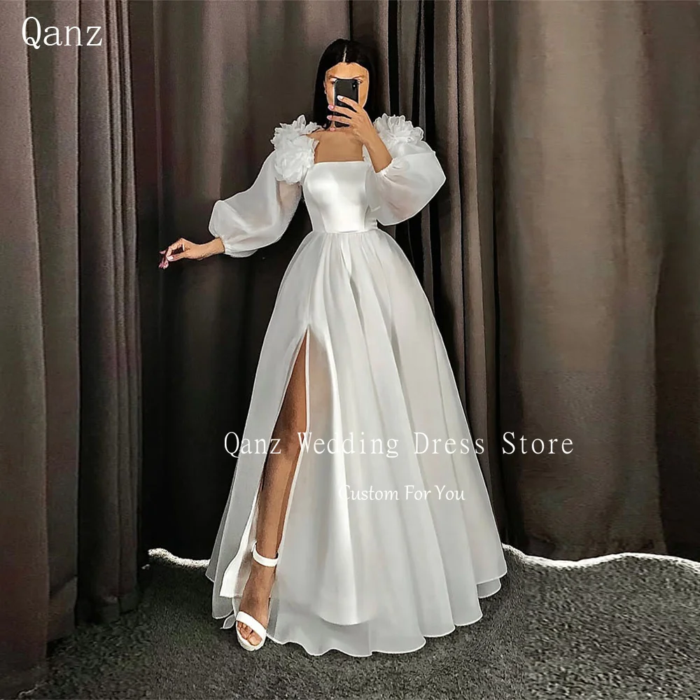 Qanz Graceful A Line Wedding Dresses Princess High Slit Organza Puff Sleeves Strapless Bridal Gowns Vestidos De Novia Customized
Qanz Graceful A Line Wedding Dresses Princess High Slit Organza Puff Sleeves Strapless Bridal Gowns Vestidos De Novia Customized