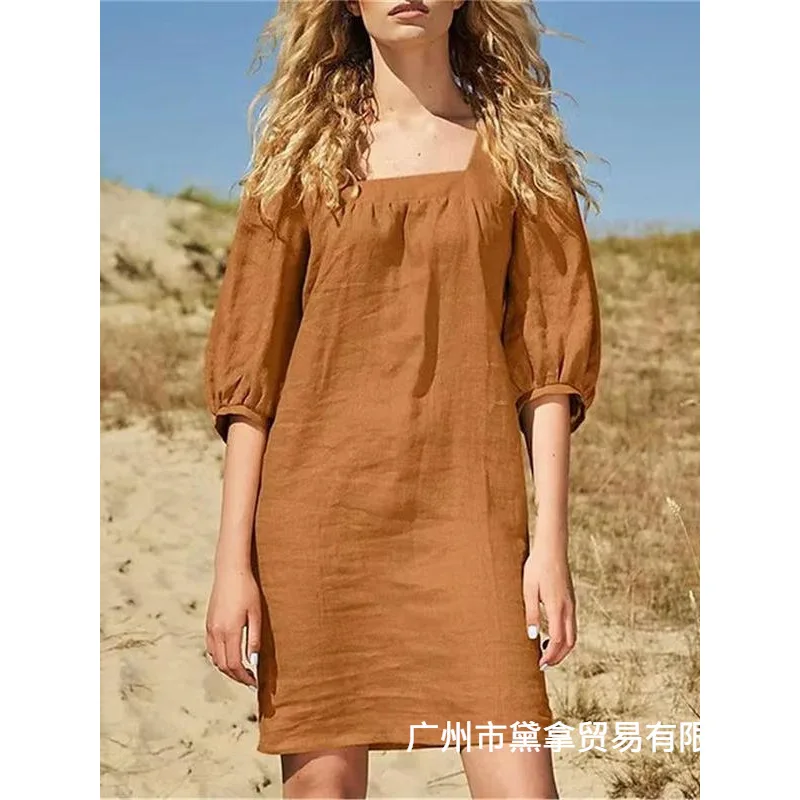 2025 Summer Women's Mini Skirt French Square Collar Cotton Linen Simple Puff Sleeve Slim Dress for Female
2025 Summer Women's Mini Skirt French Square Collar Cotton Linen Simple Puff Sleeve Slim Dress for Female