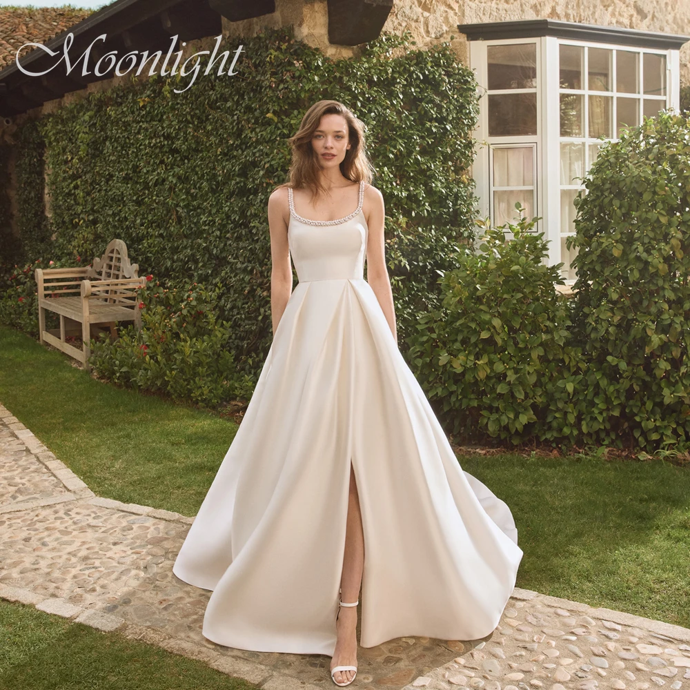 Modern Boat-Neck Pearls A-Line Wedding Dress Women 2026 Spaghetti Straps Split Open Back Buttons Vestidos De Novia Customized
Modern Boat-Neck Pearls A-Line Wedding Dress Women 2026 Spaghetti Straps Split Open Back Buttons Vestidos De Novia Customized