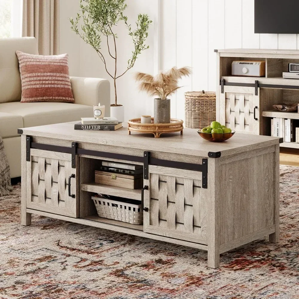 47'' Coffee Table with Storage & Sliding Barn Doors, Farmhouse & Industrial Cocktail Table w/Adjustable Shelves
47'' Coffee Table with Storage & Sliding Barn Doors, Farmhouse & Industrial Cocktail Table w/Adjustable Shelves