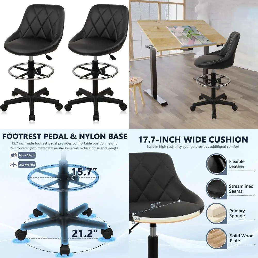 Регулируемый по высоте вращающийся барный стул с кожаным сиденьем и колесиками, комплект из 2 штук для дома, офиса и кухни
Регулируемый по высоте вращающийся барный стул с кожаным сиденьем и колесиками, комплект из 2 штук для дома, офиса и кухни