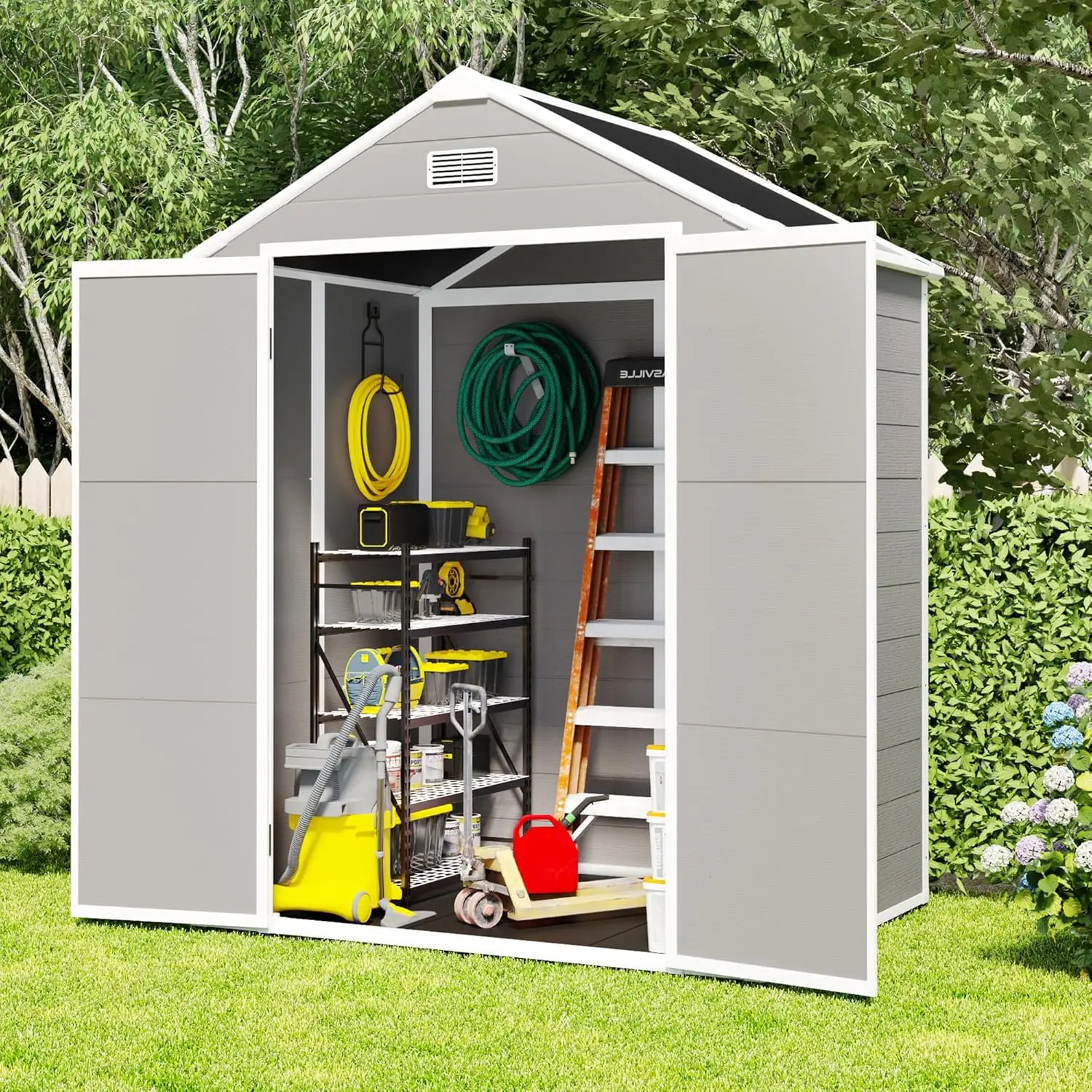 Outdoor Storage Shed 6x5 FT, Resin Shed with Floor & Window, Lockable Door, Vents, Outside Sheds & Garden Shed for Patio Furnitu
Outdoor Storage Shed 6x5 FT, Resin Shed with Floor & Window, Lockable Door, Vents, Outside Sheds & Garden Shed for Patio Furnitu