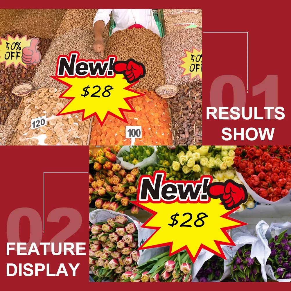 50Pcs Commodity Price Signs Promotional Price Tags Eye Catching Tough Paper Material for Shop Display Advertising
50Pcs Commodity Price Signs Promotional Price Tags Eye Catching Tough Paper Material for Shop Display Advertising