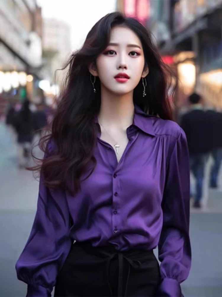 Ele Purple Silk Long Sve Женский топ irt Commute Sle в Корейском стиле с воротником прямого кроя на пуговицах Профессиональный топ
Ele Purple Silk Long Sve Женский топ irt Commute Sle в Корейском стиле с воротником прямого кроя на пуговицах Профессиональный топ