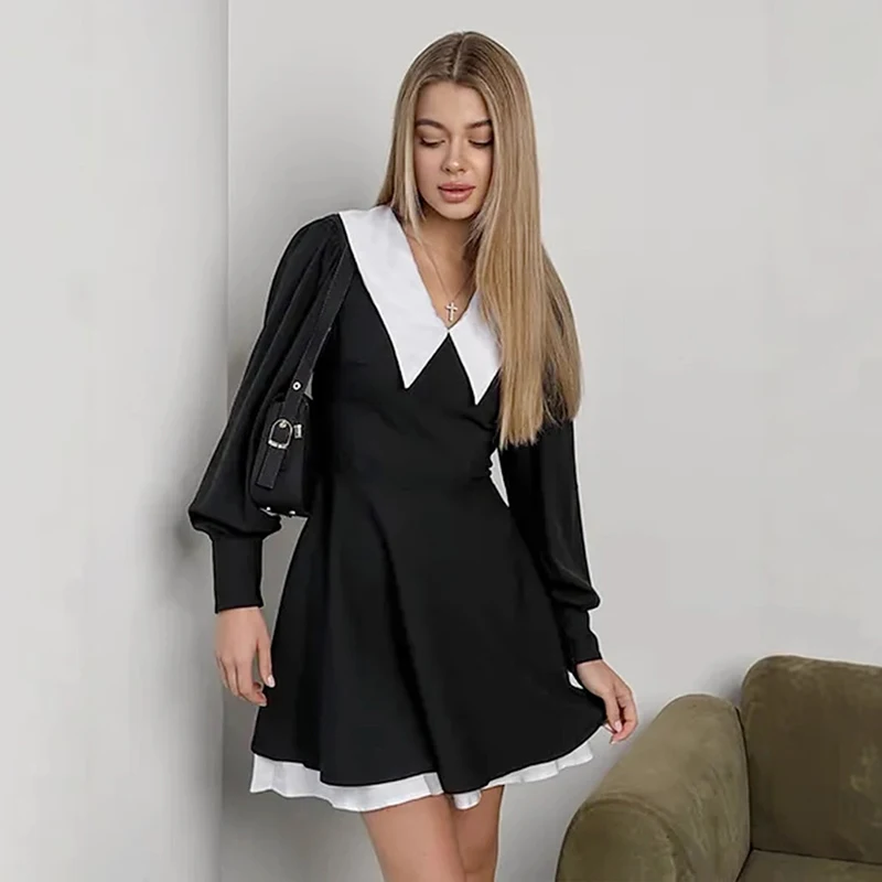 Tornova French Doll Collar Splice Mini Dress Women's High Waist A-Line Clothes Elegant Office Lady Lantern Sleeve Bodycon Dress
Tornova French Doll Collar Splice Mini Dress Women's High Waist A-Line Clothes Elegant Office Lady Lantern Sleeve Bodycon Dress