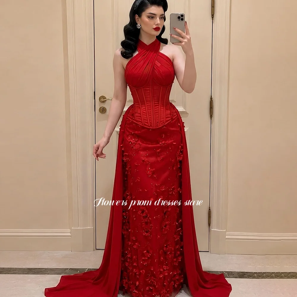 Flowers Red Prom Dress Halter Party Dress with Applique Evening Dress with Pleats for Women فساتين مناسبة رسمية Customized
Flowers Red Prom Dress Halter Party Dress with Applique Evening Dress with Pleats for Women فساتين مناسبة رسمية Customized