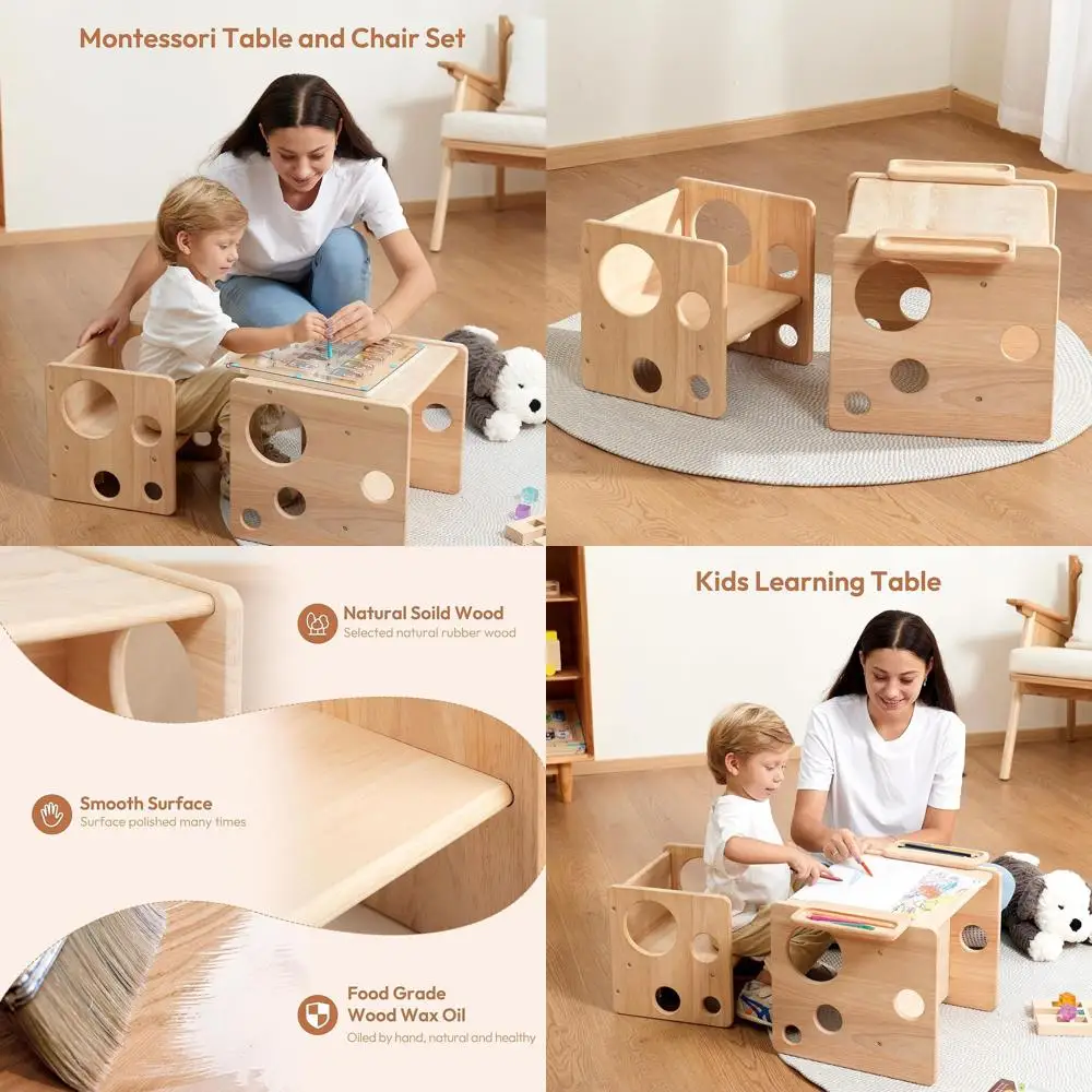 Montessori Toddler Table and Chair Set, Natural Wood Activity Table and Chair Cube for Kids, Ideal for Drawing and Reading
Montessori Toddler Table and Chair Set, Natural Wood Activity Table and Chair Cube for Kids, Ideal for Drawing and Reading
