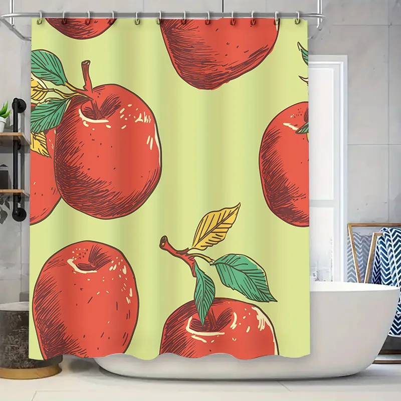 Vibrant Red Apple Print Shower Curtain for Bathroom Decoration Modern Design Home Decor with Green Leaves on Pastel Background S
Vibrant Red Apple Print Shower Curtain for Bathroom Decoration Modern Design Home Decor with Green Leaves on Pastel Background S