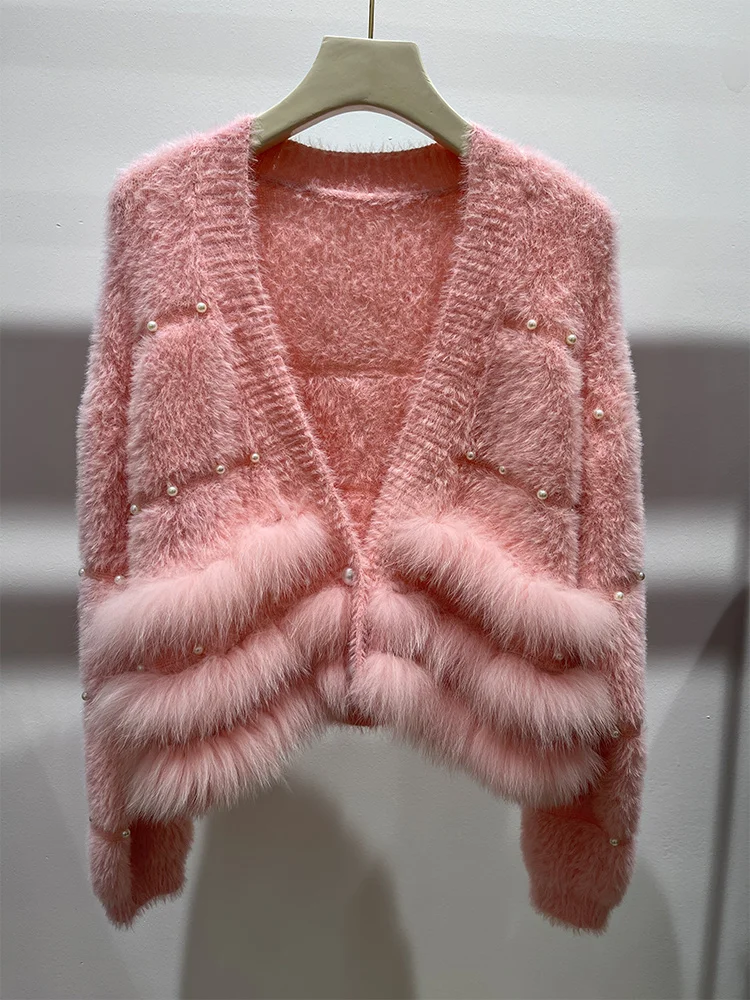 2025 New Autumn Knitted Sweater With Real Fox Fur Short Female V-neck Natural Fur Stripe Coat Female Luxury Jacket Outwear
2025 New Autumn Knitted Sweater With Real Fox Fur Short Female V-neck Natural Fur Stripe Coat Female Luxury Jacket Outwear