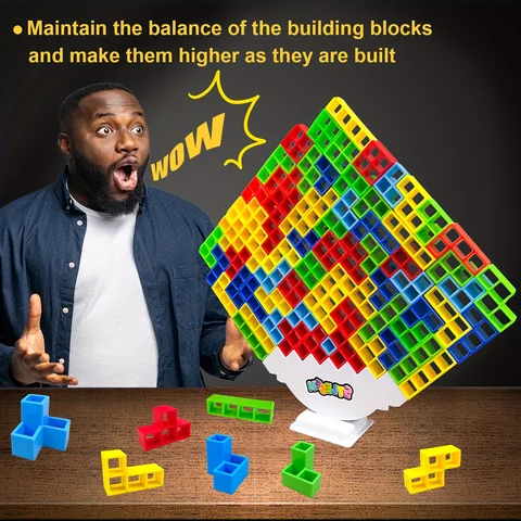 48PCS Tetra Tower Balance Stacking Blocks Game Swing Russian Building Blocks Desktop Board Game Family Party Interactive Puzzle Toy For Kids Adults