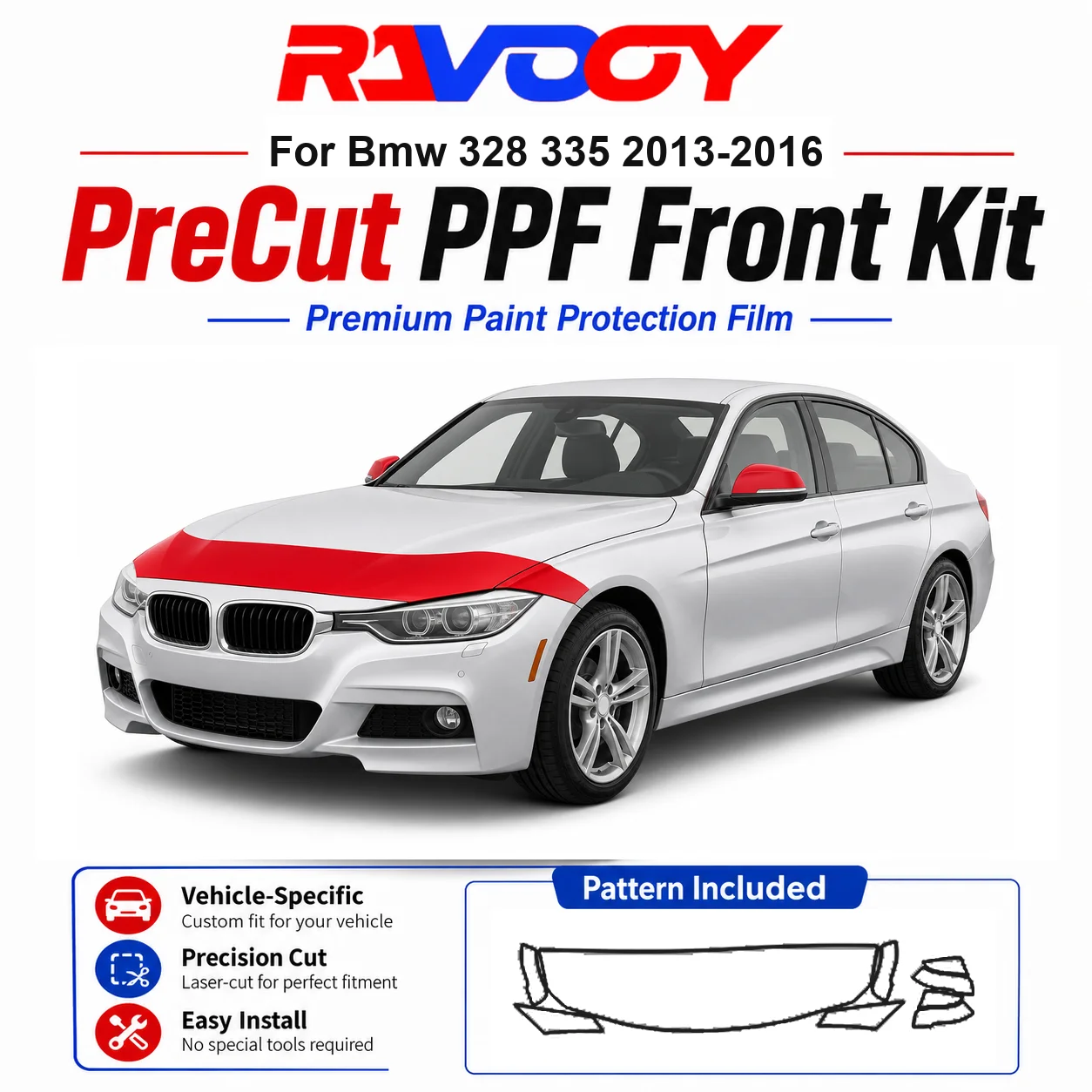 8.5mil TPU Precut PPF Kit For BMW 328 335 2013-2016 - Hood, Fenders & Mirror Set - Self-Healing Clear Bra Film
8.5mil TPU Precut PPF Kit For BMW 328 335 2013-2016 - Hood, Fenders & Mirror Set - Self-Healing Clear Bra Film