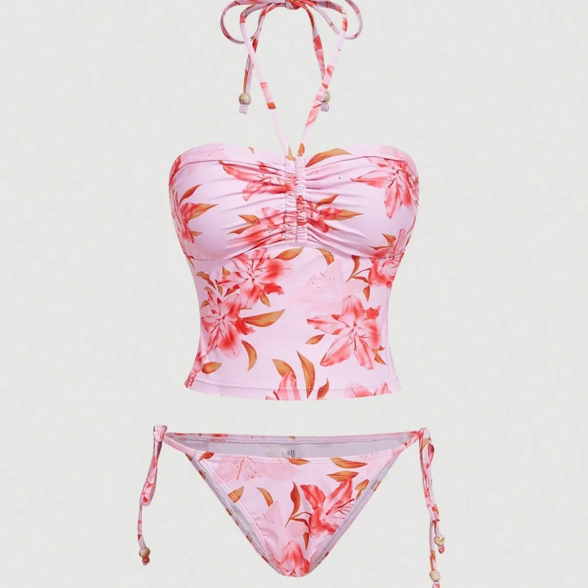 Women's Pink Floral Print Halter Tankini Set 2 Piece Tie Side Swimsuit with Beaded Detail Bathing Suit
Women's Pink Floral Print Halter Tankini Set 2 Piece Tie Side Swimsuit with Beaded Detail Bathing Suit