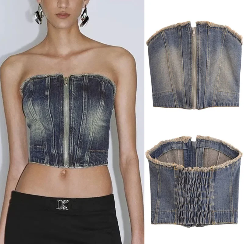 PRINTKAOIR 2025 Summer Women Fashion Off Shoulder Zip Denim Bustier Top Casual Versatile
PRINTKAOIR 2025 Summer Women Fashion Off Shoulder Zip Denim Bustier Top Casual Versatile