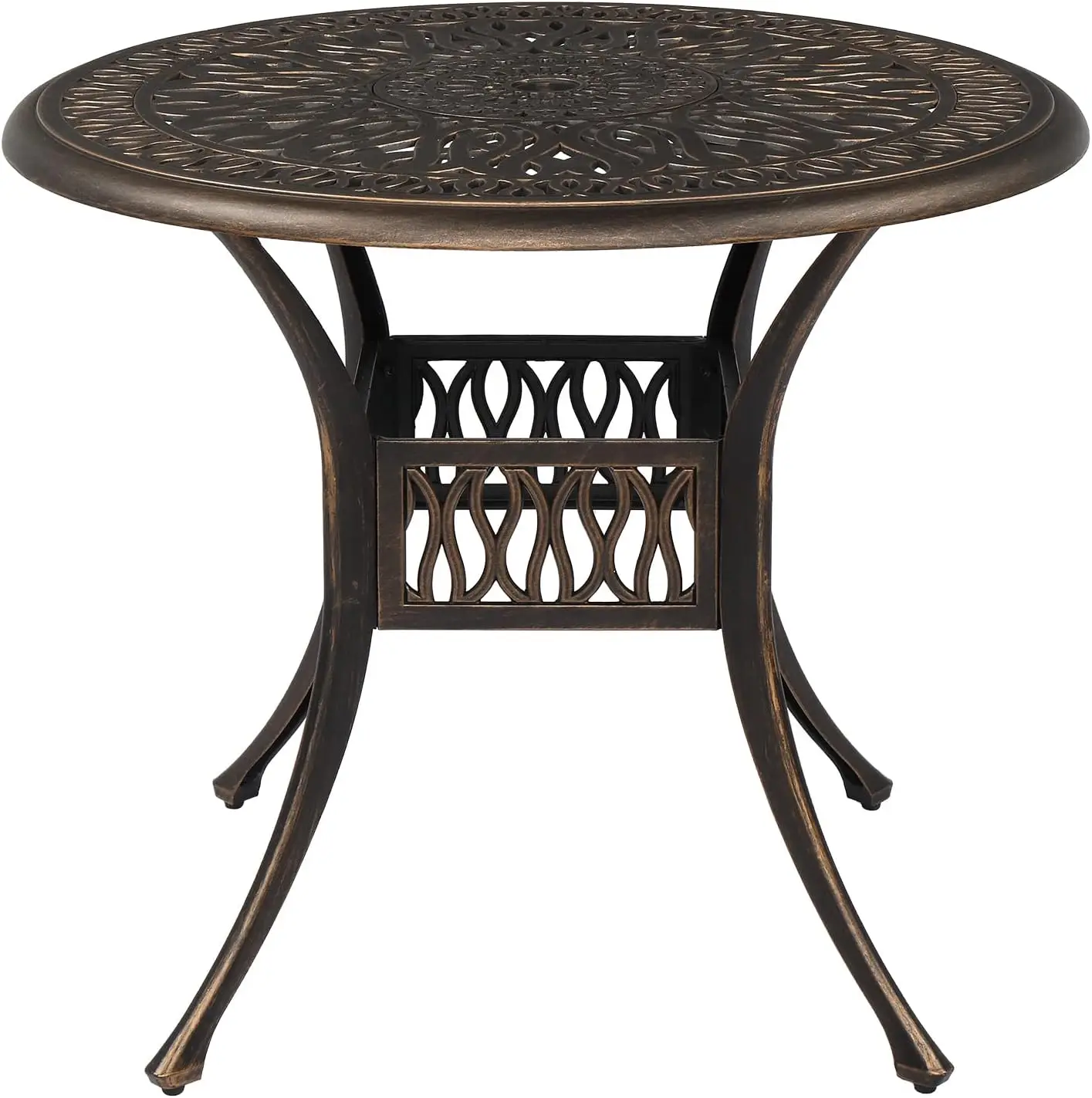35.4 Inch Diameter Patio Dining Table With Umbrella Hole, Cast Aluminum Bistro Table For Outdoor Garden Use, Antique Bronze
35.4 Inch Diameter Patio Dining Table With Umbrella Hole, Cast Aluminum Bistro Table For Outdoor Garden Use, Antique Bronze