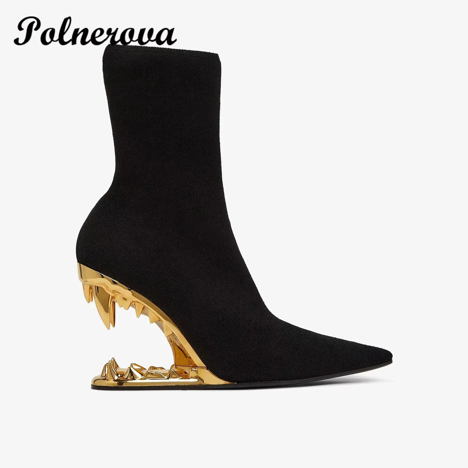 Metal Hollow Tiger Teeth Special-Shaped Ankle Boots Pointed Knitted Elastic Sleeve High-Heeled Socks Boots New In Ladies
Metal Hollow Tiger Teeth Special-Shaped Ankle Boots Pointed Knitted Elastic Sleeve High-Heeled Socks Boots New In Ladies