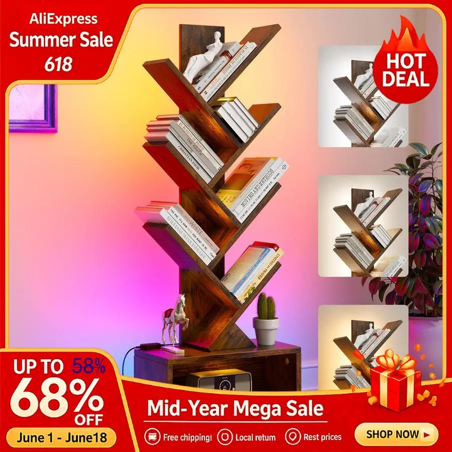 6 Tier Tree Bookshelf with Lights, LED Book Tree Bookcase with Storage Organizer, Small Corner Bookshelf Floor Stan Customizable
6 Tier Tree Bookshelf with Lights, LED Book Tree Bookcase with Storage Organizer, Small Corner Bookshelf Floor Stan Customizable