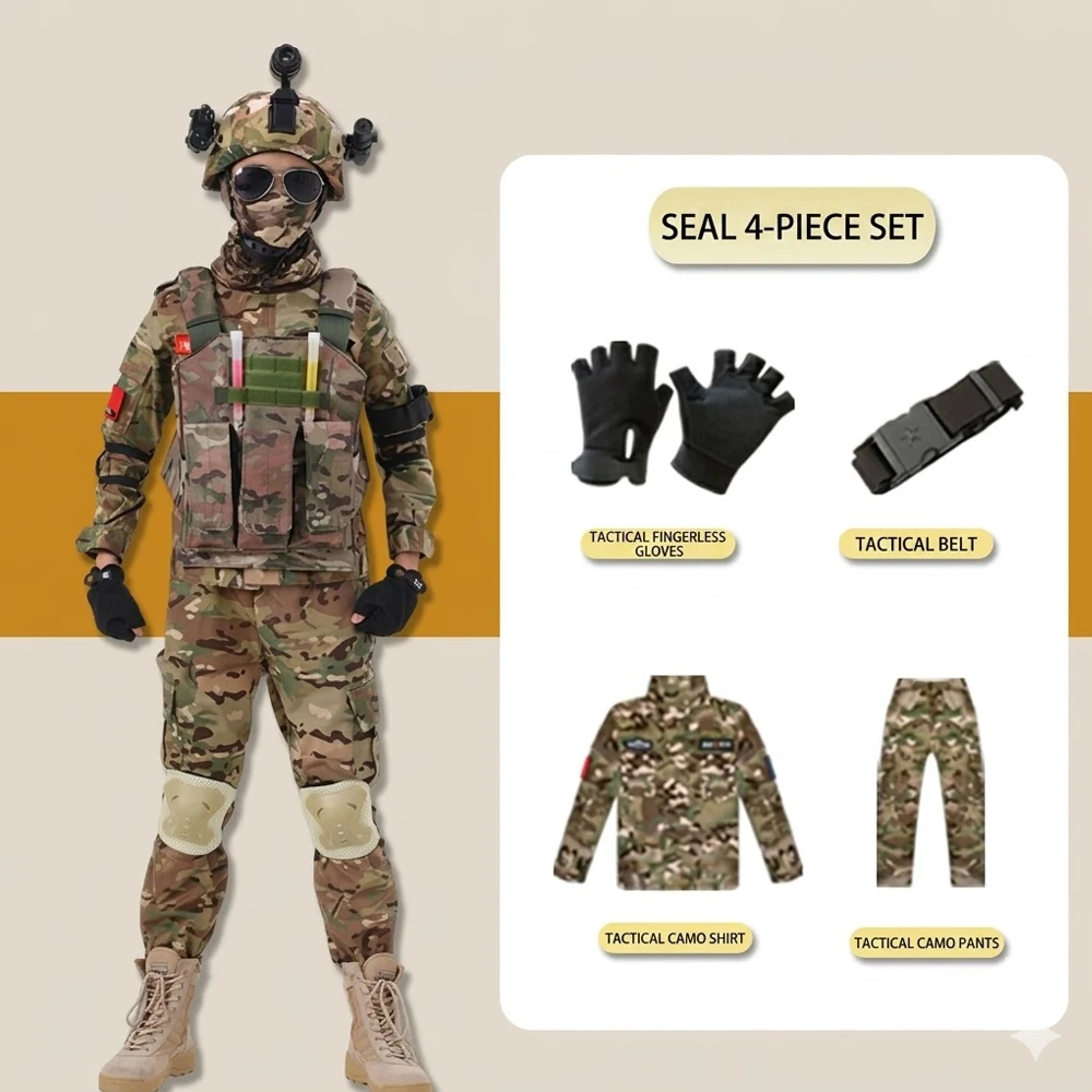 Kids Tactical Camouflage Uniform Set Special Forces Cosplay Police Training Suit Short Sleeve Military Gear for Boys Girls
Kids Tactical Camouflage Uniform Set Special Forces Cosplay Police Training Suit Short Sleeve Military Gear for Boys Girls