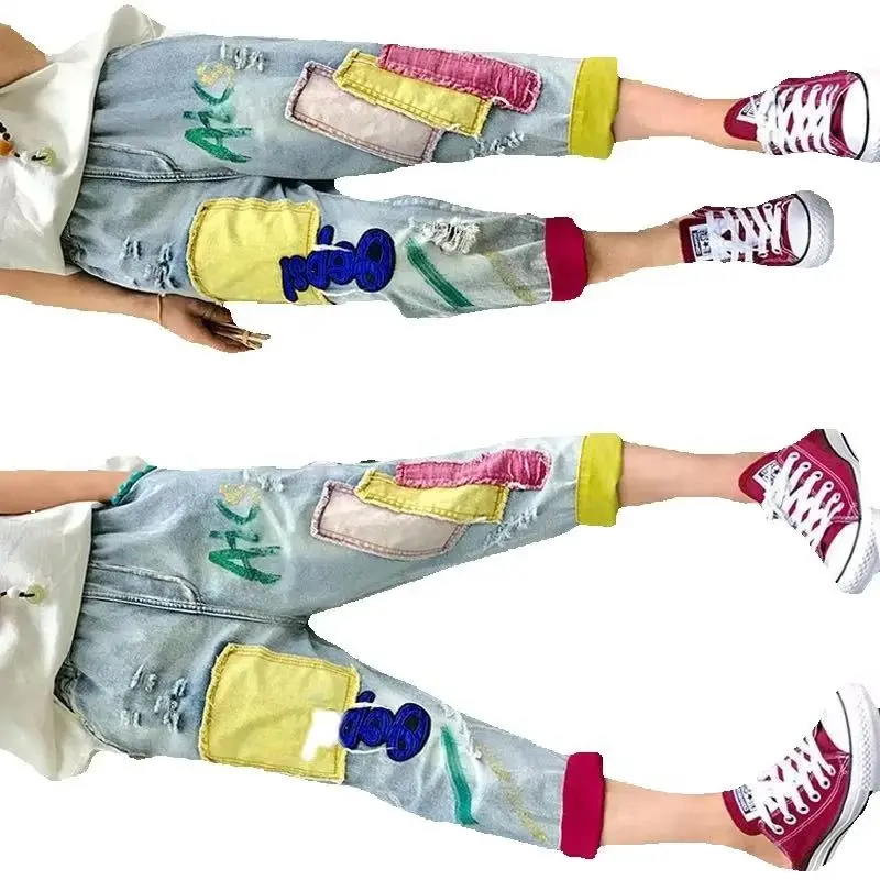 Женские весенне-летние тонкие свободные джинсы в стиле ретро с вышивкой и эластичной резинкой на талии, контрастные свободные джинсы, женские тонкие свободные брюки с высокой талией
Женские весенне-летние тонкие свободные джинсы в стиле ретро с вышивкой и эластичной резинкой на талии, контрастные свободные джинсы, женские тонкие свободные брюки с высокой талией