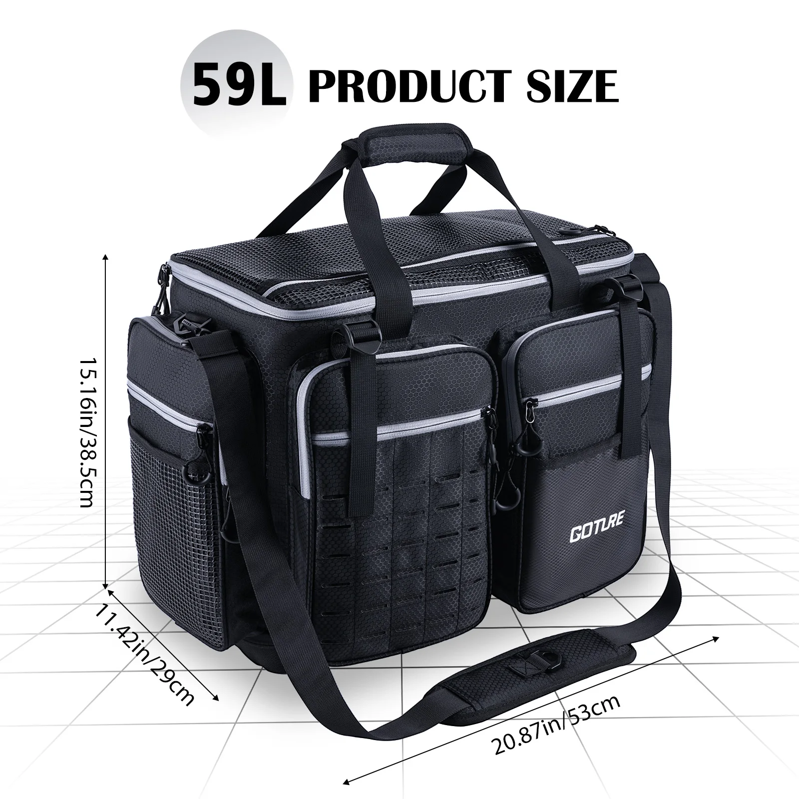 Goture Outdoor Fishing Bag Two-way Zipper Design 1680D Oxford Fabric Waterproof Multifunctional Tackle Fishing Pack 53*38*29cm
Goture Outdoor Fishing Bag Two-way Zipper Design 1680D Oxford Fabric Waterproof Multifunctional Tackle Fishing Pack 53*38*29cm