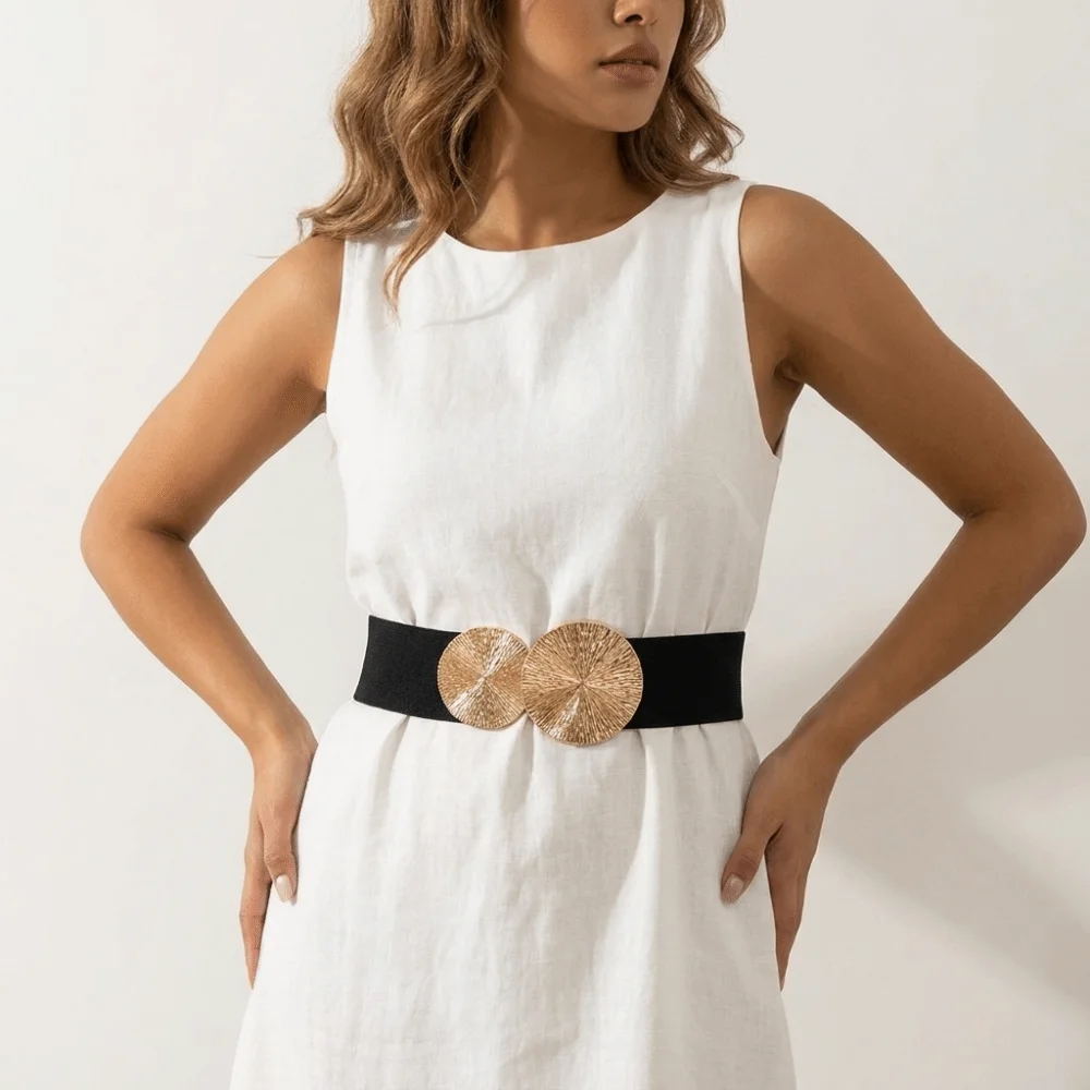 Double Circle Elastic Cummerbunds Alloy Korean Style Waist Corset Belts Metal Round Buckle Stretch Waistband Wide Belt Girl
Double Circle Elastic Cummerbunds Alloy Korean Style Waist Corset Belts Metal Round Buckle Stretch Waistband Wide Belt Girl