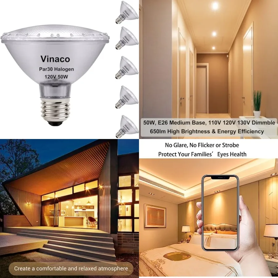 PAR30 Short Neck 50W, 6 Pack High Output PAR30 Halogen Flood Light Warm White 2800K, PAR30 Dimmable, Long Lasting par30 Flood L
PAR30 Short Neck 50W, 6 Pack High Output PAR30 Halogen Flood Light Warm White 2800K, PAR30 Dimmable, Long Lasting par30 Flood L