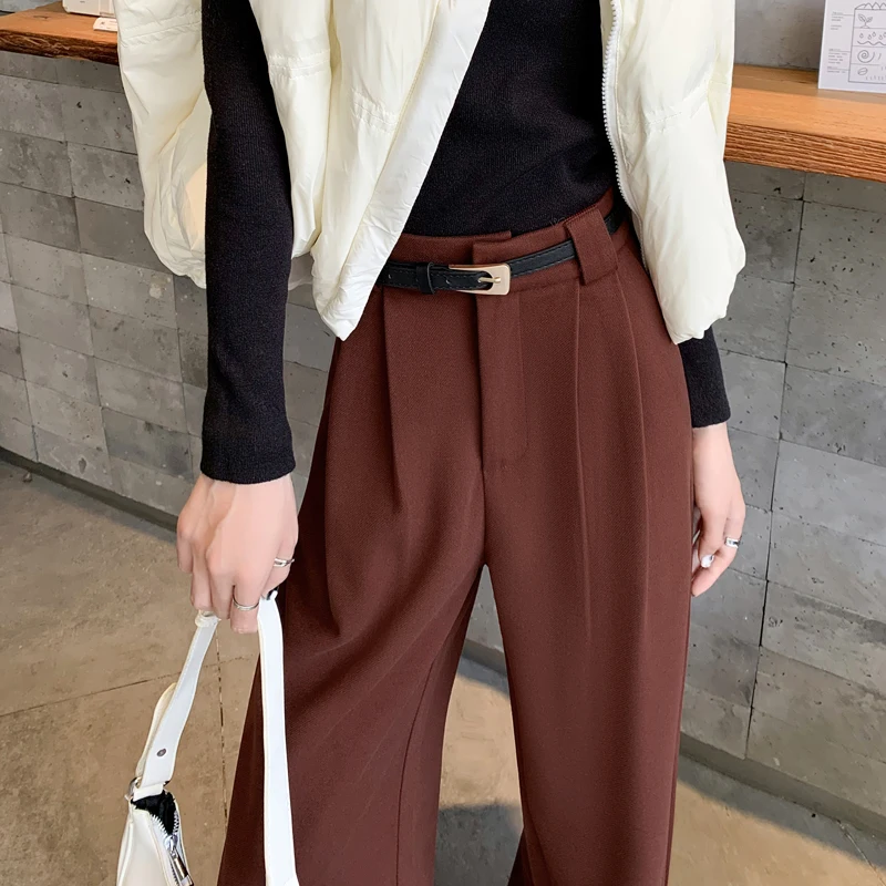 Уличная одежда, шерстяные широкие брюки, женские модные черные мешковатые брюки с поясом, зимние женские корейские повседневные прямые брюки с высокой талией
Уличная одежда, шерстяные широкие брюки, женские модные черные мешковатые брюки с поясом, зимние женские корейские повседневные прямые брюки с высокой талией