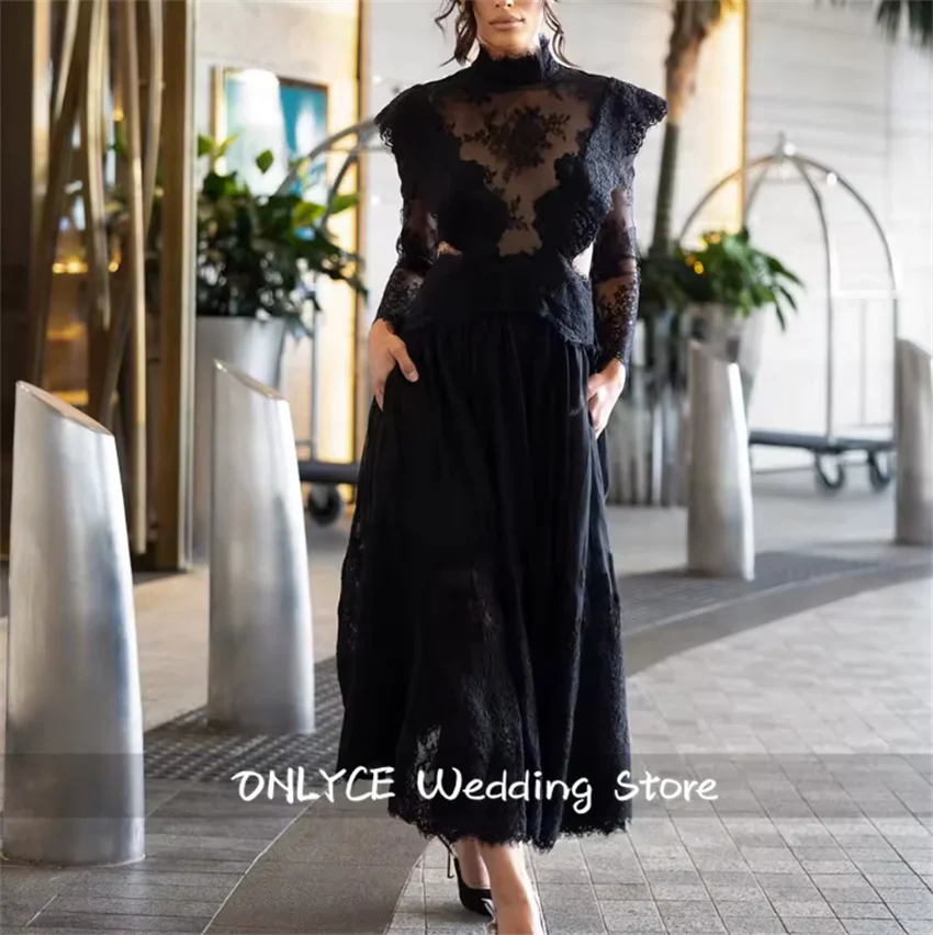 Elegant Black Saudi Arabic Evening Dresses Lace Appliques Long Sleeves Birthday Party Dress For Party Gown Customized
Elegant Black Saudi Arabic Evening Dresses Lace Appliques Long Sleeves Birthday Party Dress For Party Gown Customized