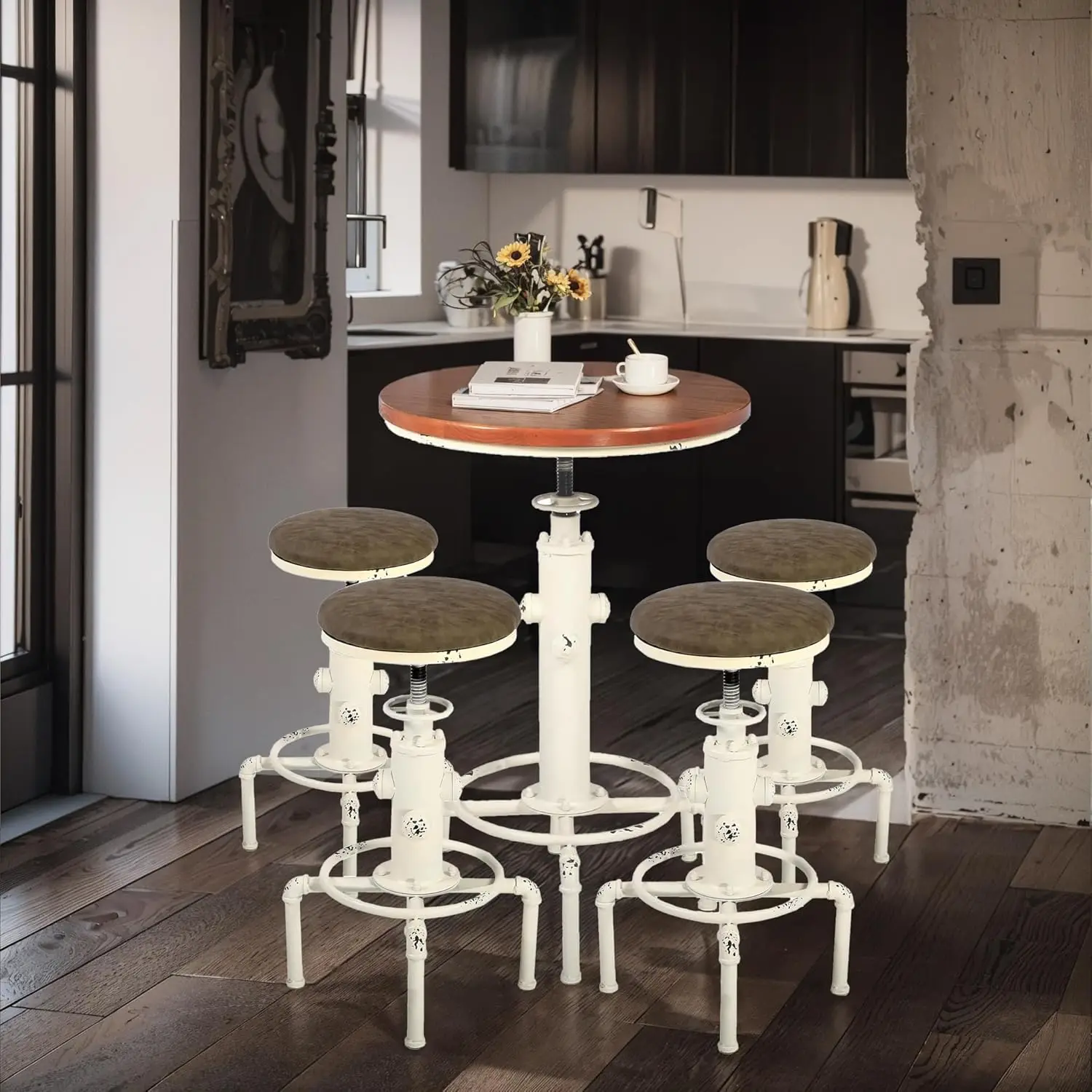 5pc Adjustable Height Pub Table Set PU Leather Bar Stools Industrial Dining Kitchen, Customized
5pc Adjustable Height Pub Table Set PU Leather Bar Stools Industrial Dining Kitchen, Customized