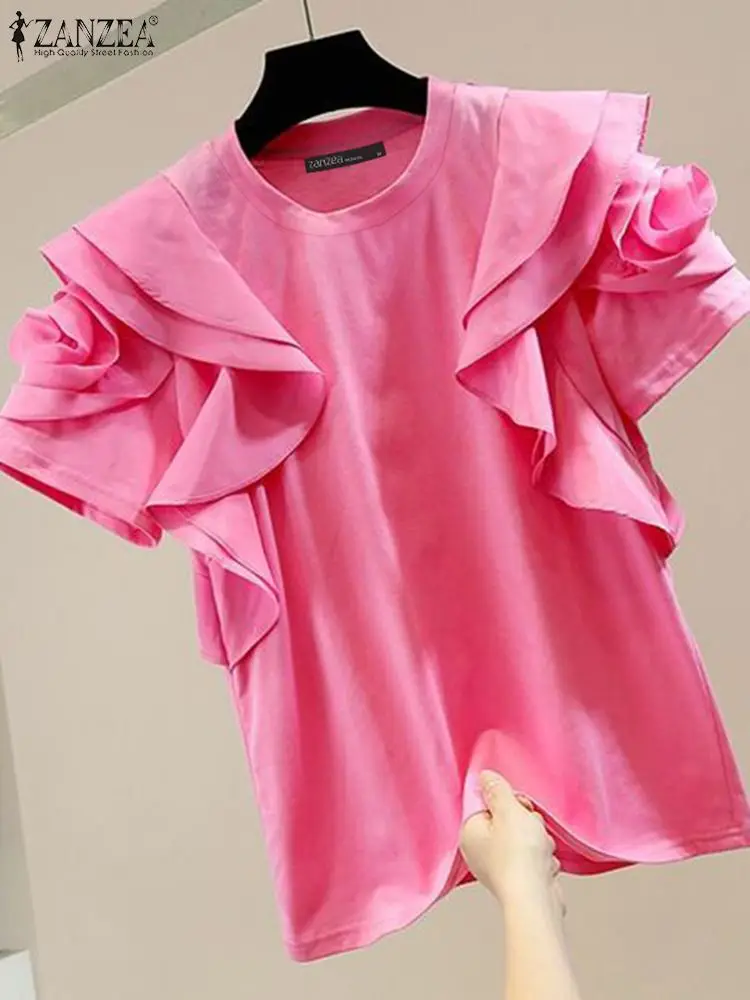 ZANZEA Summer Elegant Shirt Women Short Sleeve Ruffles Blouse Stylish Party Tops Tunic Femme Casual O Neck Work Blusas Mujer
ZANZEA Summer Elegant Shirt Women Short Sleeve Ruffles Blouse Stylish Party Tops Tunic Femme Casual O Neck Work Blusas Mujer