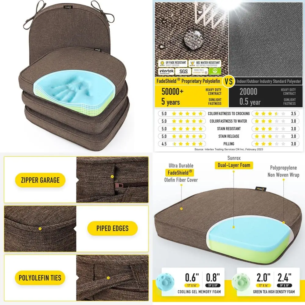 Reversible Memory Foam Seat Cushions, FadeShield & Stain-Resistant, Tied for Indoor/Outdoor Use, 17x16, Set of 4, Heather Chestn
Reversible Memory Foam Seat Cushions, FadeShield & Stain-Resistant, Tied for Indoor/Outdoor Use, 17x16, Set of 4, Heather Chestn