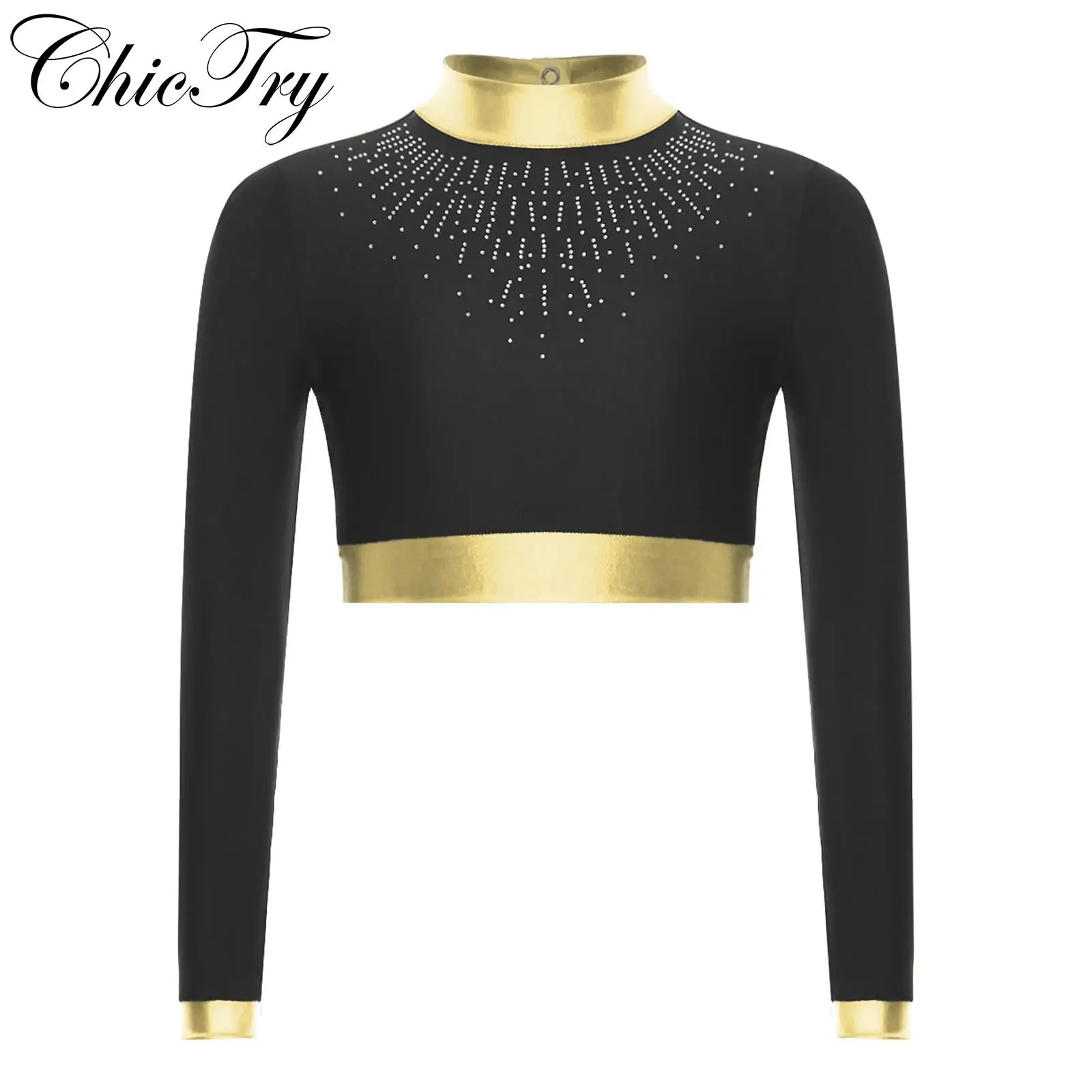 Kids Girls Ballet Dance Tops Gymnastics Workout Stage Costume Metallic Mock Neck Long Sleeves Cutout Back Rhinestones Crop Top
Kids Girls Ballet Dance Tops Gymnastics Workout Stage Costume Metallic Mock Neck Long Sleeves Cutout Back Rhinestones Crop Top