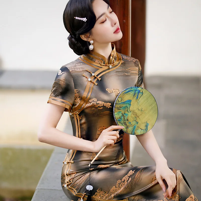 Improved Quality Real Silk Cheongsam Qipao Vintage High-End Cheongsam Qipao Dress Long Chinese Style Dress
Improved Quality Real Silk Cheongsam Qipao Vintage High-End Cheongsam Qipao Dress Long Chinese Style Dress