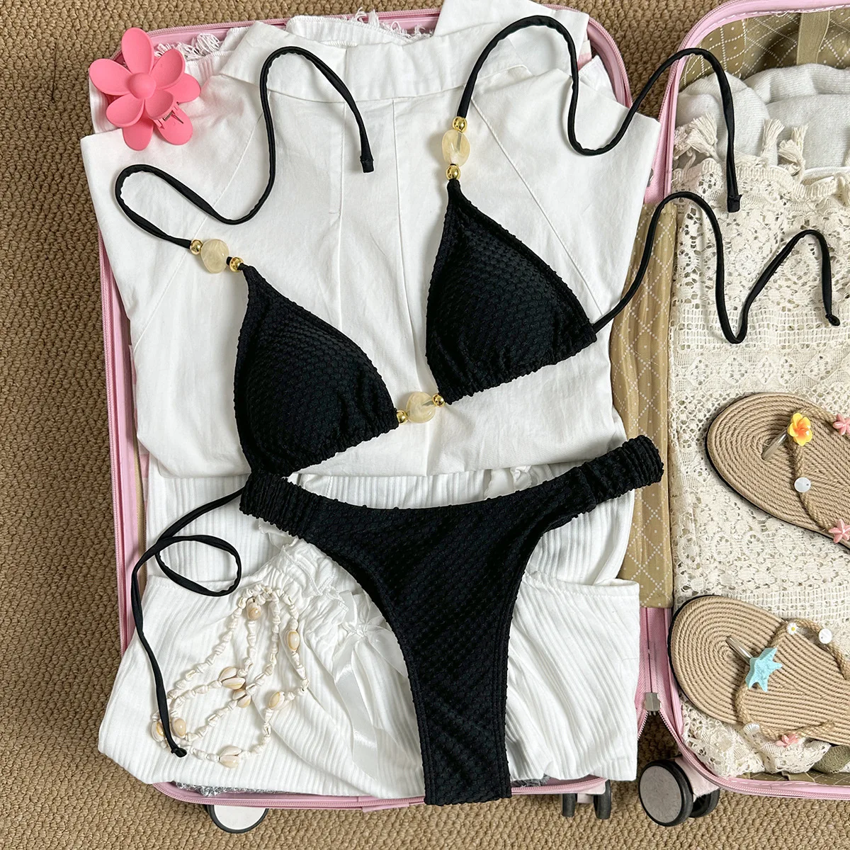 2026 New Textured Beaded Bikini Set Women Halter Triangle Two Piece Swimsuit High Leg Brazilian Bathing Suit Summer Beachwear
2026 New Textured Beaded Bikini Set Women Halter Triangle Two Piece Swimsuit High Leg Brazilian Bathing Suit Summer Beachwear