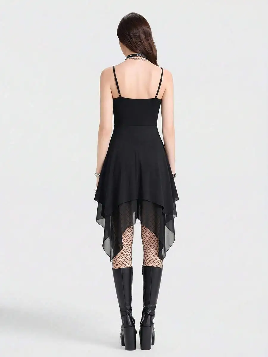 Women Gothic Style Sexy Spaghetti Strap Asymmetrical Hem Short Dress Black Mesh Patchwork
Women Gothic Style Sexy Spaghetti Strap Asymmetrical Hem Short Dress Black Mesh Patchwork