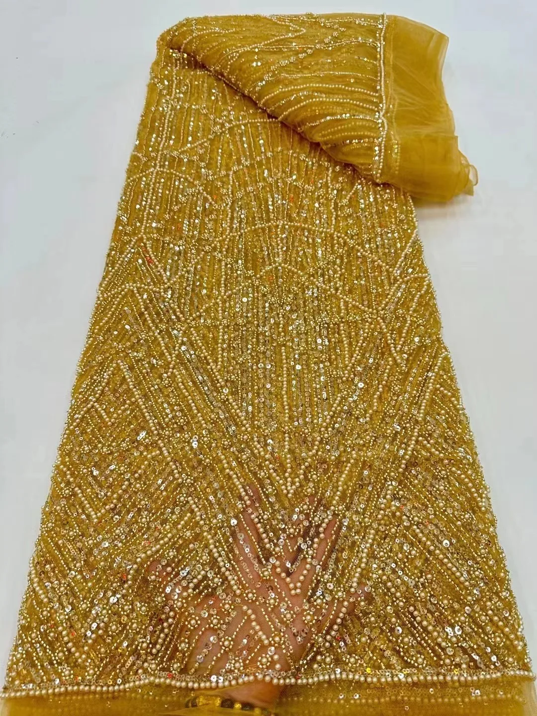 Beaded Lace Fabric Wedding Dress And Sequin Beads Mesh Lace Gold Luxury Tulle Embroidered 2024 High Quality African Lace 5yards
Beaded Lace Fabric Wedding Dress And Sequin Beads Mesh Lace Gold Luxury Tulle Embroidered 2024 High Quality African Lace 5yards