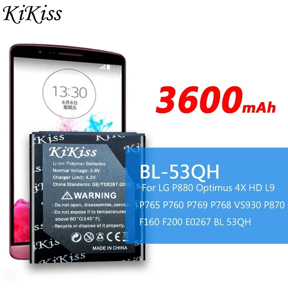 Сменный аккумулятор емкостью 3600 мАч для LG P880 Optimus 4X HD L9 P765 P760 P769 P768 VS930 P870 F160 F200 E0267, BL-53QH
Сменный аккумулятор емкостью 3600 мАч для LG P880 Optimus 4X HD L9 P765 P760 P769 P768 VS930 P870 F160 F200 E0267, BL-53QH