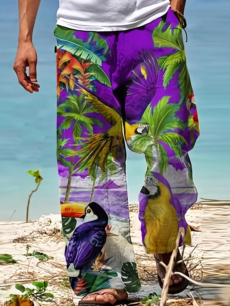 Summer New Men's Drawstring Beach Vacation Style Wide Leg Pants Fashion Fun Parrot Pattern Print Loose Casual Beach Pants
Summer New Men's Drawstring Beach Vacation Style Wide Leg Pants Fashion Fun Parrot Pattern Print Loose Casual Beach Pants